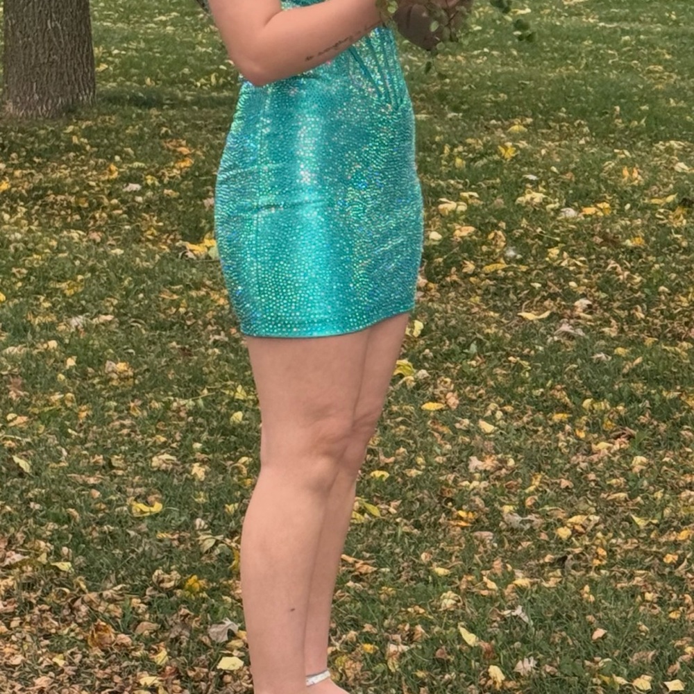 Sherri Hill Teal Sequin Bodycon Mini Dress